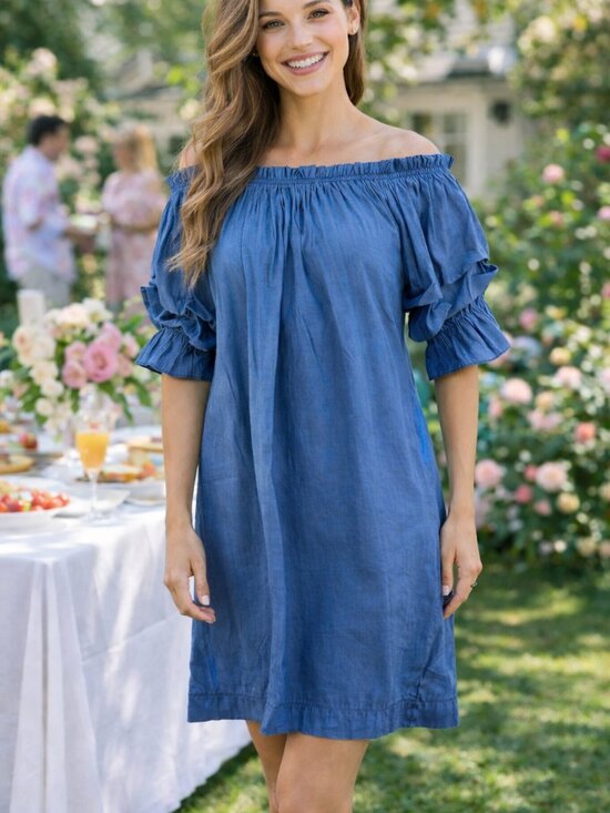 Mer Sea Dresses & Skirts - Mersea Tulum Ruffle Sleeve Dress Navy Blue Women's Size Small Mer Sea